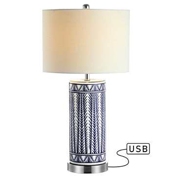 Sulka 27" Ceramic/Iron Contemporary USB Charging LED Table Lamp - JONATHAN Y